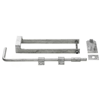 Double Gate Fastener Set Galvanised 18 inch Drop Bolt 14 inch Throw ...