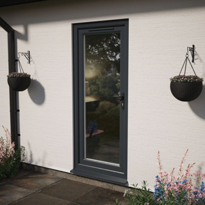 Double glazed Door Full Glass Left hand Grey/White Clear Glazed 920 x 2090mm