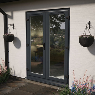 Double glazed French Door Left hand master Grey/White Clear Glazed 1590 x 2055mm
