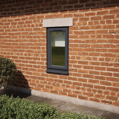 Double glazed Window Left Hand Side Hung Grey/White Clear Glazed 610 x ...