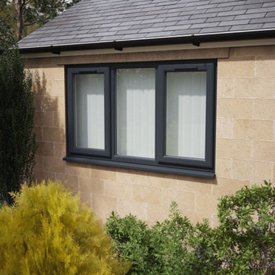 Double glazed Window LH & RH Side Hung Fixed Centre Grey/White Clear Glazed 1770 x 1040mm