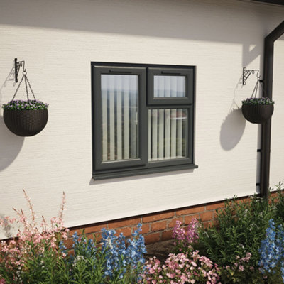 Double glazed Window LH Side Hung and Top Opener Grey/White Clear Glazed 1190 x 1115mm