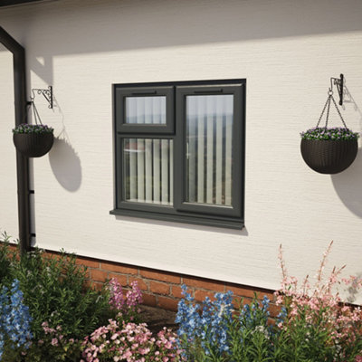 Double glazed Window RH Side Hung and Top Opener Grey/White Clear Glazed 1190 x 1115mm