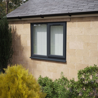 Double glazed Window RH Side Hung Next to a Fixed Grey/White Clear Glazed 1190 x 1040mm 10 Year Guarantee with Free Delivery