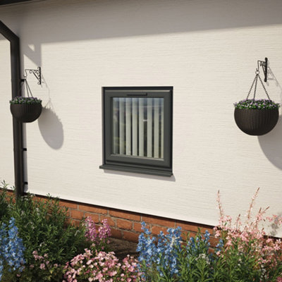 Double glazed Window Top Hung Opener Grey/White Obscure Glazed 820 x 820mm