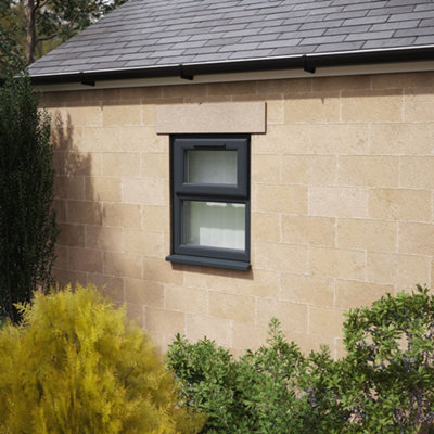 Double glazed Window Top Hung Over Fixed Light Grey/White Clear Glazed 905 x 1040mm