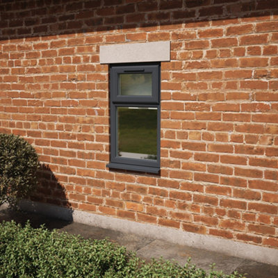Double glazed Window Top Hung Over Fixed Light Grey/White Obscure Glazed 610 x 1040mm