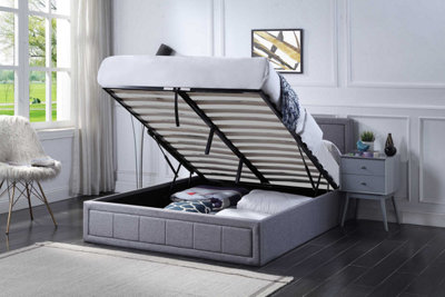 Double Grey Ottoman Storage Bed Frame Gas Lifting