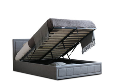 Double Grey Ottoman Storage Bed Frame Gas Lifting