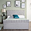 Double Grey Upholstered Cross Lift Ottoman Sleigh Bed