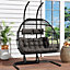 Double Hanging Egg Chair with Stand Outdoor Wicker Twins Basket Hanging Chair for Garden 440LBS Capacity