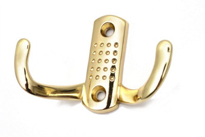 Double Hat Coat Hanger Hook Door Wall Bath Small - Colour Gold - Pack of 2