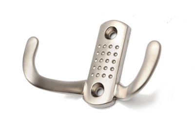 Double Hat Coat Hanger Hook Door Wall Bath Small - Colour Satin - Pack of 2