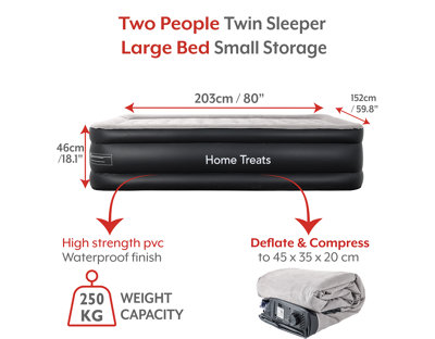 Double Inflatable Air Bed With Built In Pump Quick Inflate Camping Mattress