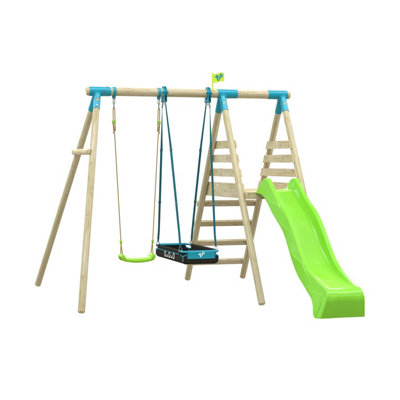 Double Knightswood Swing & Slide with Rapide Seat & Pirate Boat Seat - FSC certified