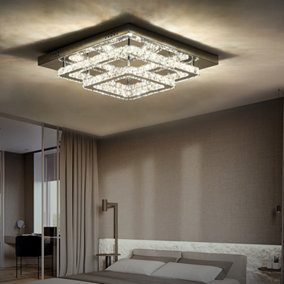 Double Layered Square  Large Size Modern Crystal Chandeliers LED Ceiling Light 40cm Dimmable