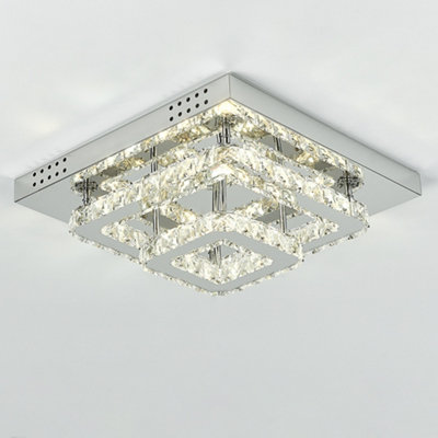 Double Layered Square  Large Size Modern Crystal Chandeliers LED Ceiling Light 40cm Dimmable