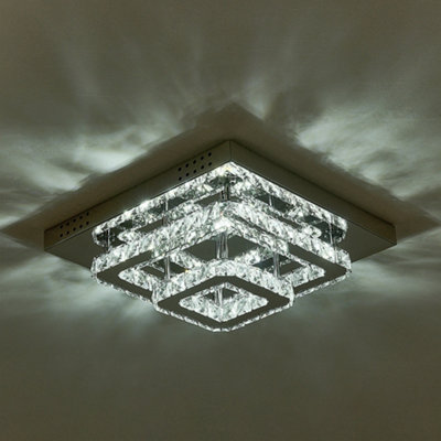 Double Layered Square  Large Size Modern Crystal Chandeliers LED Ceiling Light 40cm Dimmable