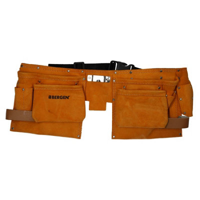 Double Leather Tool Pouch 11 Pocket Split Suede Leather Handyman Belt