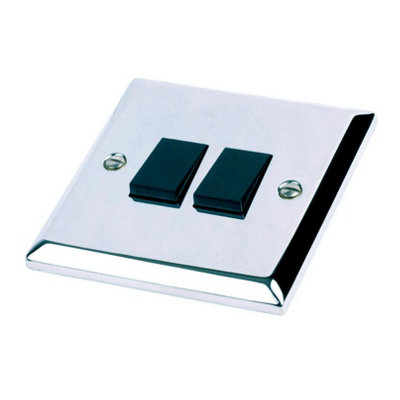 Double Light Switch Polished Chrome 2 Gang 2 Way Bright Mirror Electric 240 Volt