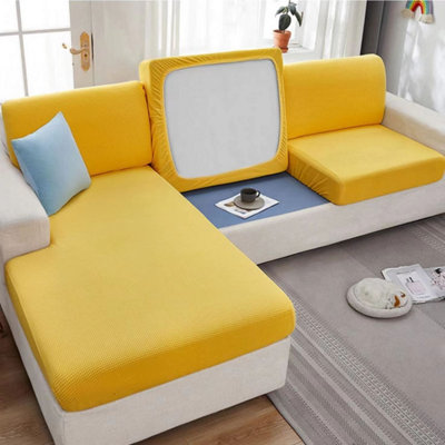 Double Light Yellow Stretchy Corn Fleece Sofa Cover for All Seasons