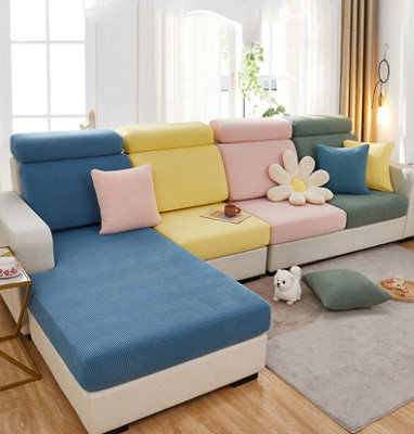Double Light Yellow Stretchy Corn Fleece Sofa Cover for All Seasons