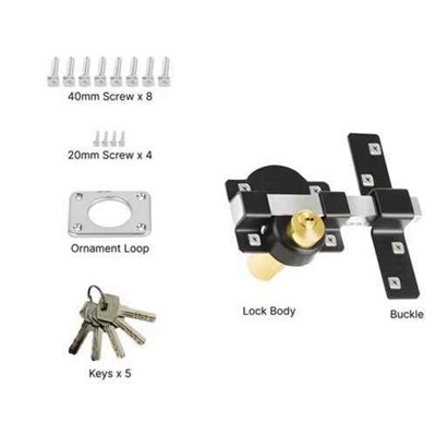 Double Long Throw Rim Gate Lock Both Sides Security Bolt with 5 Keys 70mm