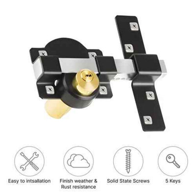 Double Long Throw Rim Gate Lock Both Sides Security Bolt with 5 Keys 70mm