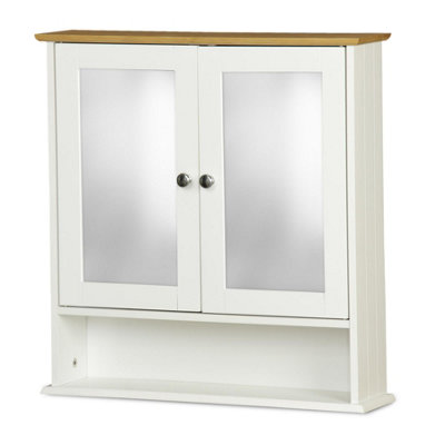 Double Mirror Bathroom with Shelf White Bamboo Top DIY at B&Q