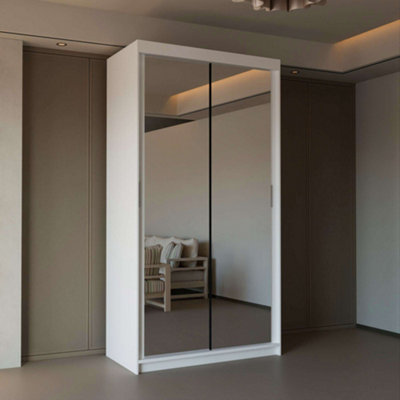 Double Mirror Sliding Door Wardrobe Sleek Design comes in Width 90/100/120/150/180/203/250cm(White W90cm X H200cm)