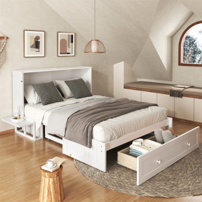Double Murphy Bed Foldable Shelves with Storage Drawer White DIY at B Q