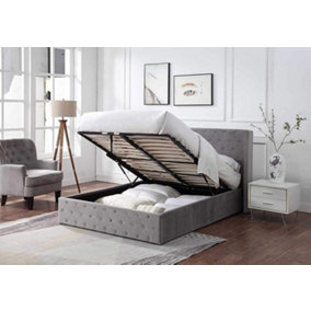 Double Ottoman Bed Frame Brushed Velvet Storage Bed With Winged & Studded Headboard