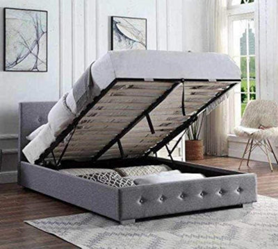 Double Ottoman Storage Bed Frame In Grey With Pocket Sprung Mattress