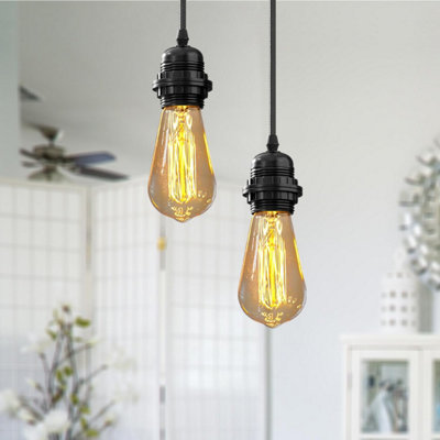 Black Chrome Vintage Pendant Cord Set With E27/ES Lampholder, 1.8m Mains Cord, And Ceiling Rose