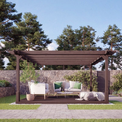 Double Premium Pergola and Decking Kit - Wood - L360 x W360 cm - Rustic ...