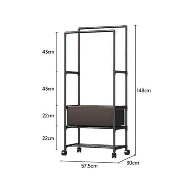 Double Rail Metal Garment Rack Clothes Hanger with Storage Shelf Open ...