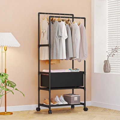 Double Rail Metal Garment Rack Clothes Hanger with Storage Shelf Open ...