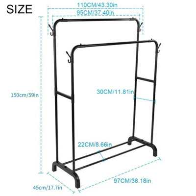 Double Rail - No Wheels, With Hooks Heavy Duty Double Clothes Rail ...