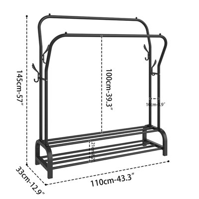 Double Rails Metal Garment Rack Freestanding Hanger, Black