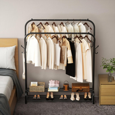 Double Rails Metal Garment Rack Freestanding Hanger, Black