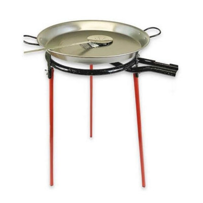 Double Ringed Gas Burner 400 mm with 46cm Polished Steel Paella Pan & UK Adaptor