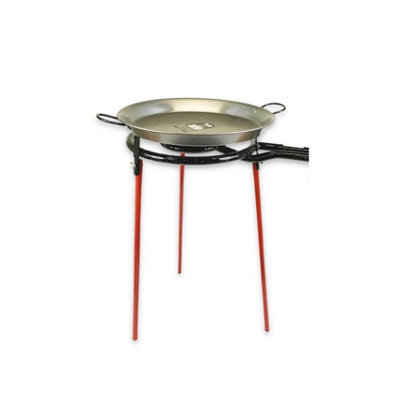 Double Ringed Gas Burner 400 mm with 46cm Polished Steel Paella Pan & UK Adaptor