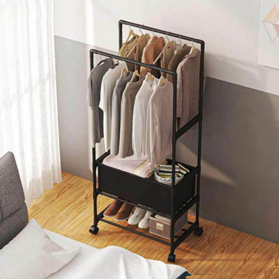 Double Rod Heavy Duty Metal Clothes Rack Bedroom Garment Rack Shoes ...