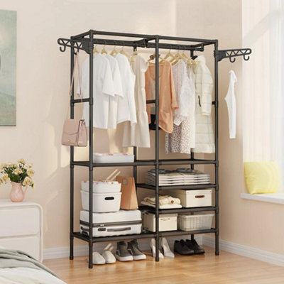 Double Row Clothes Rack Large Floor Hangers, Black