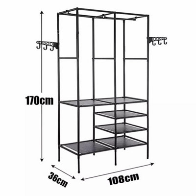 Double Row Clothes Rack Large Floor Hangers, Black