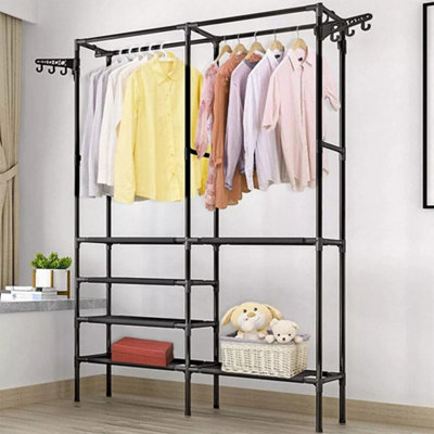 Double Row Clothes Rack Large Floor Hangers, Black
