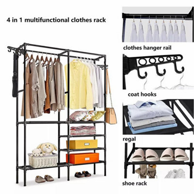 Double Row Clothes Rack Large Floor Hangers, Black