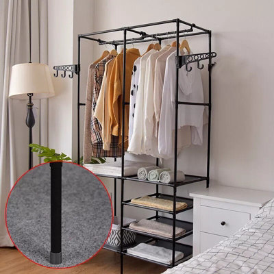 Double Row Clothes Rack Large Floor Hangers, Black