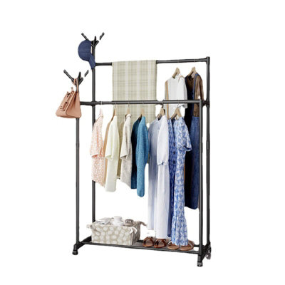 Double Row Mobile Clothes Rack with Wheels