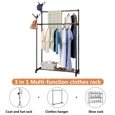 Double Row Mobile Clothes Rack with Wheels